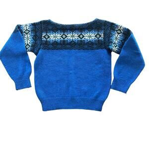 Vintage Blue Scapa Fair Isle Sweater Kids 8–10 Shetland Wool Made In Scotland